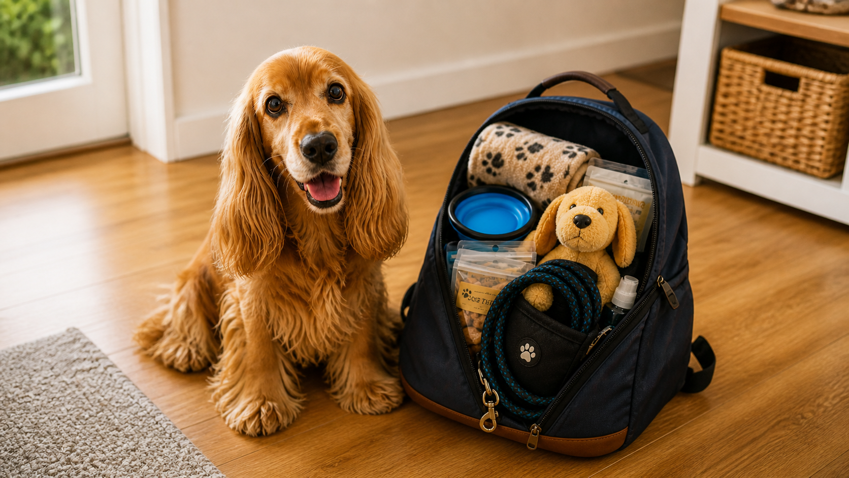 Gepackter Rucksack für den Hundeurlaub
